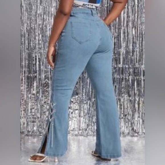 SHEIN Denim - Lace-up Chain Jeans